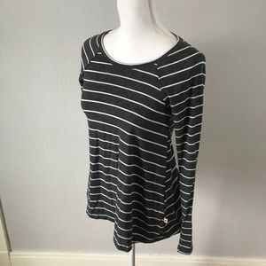 Hollister Gray and White Striped Long Sleeve Top